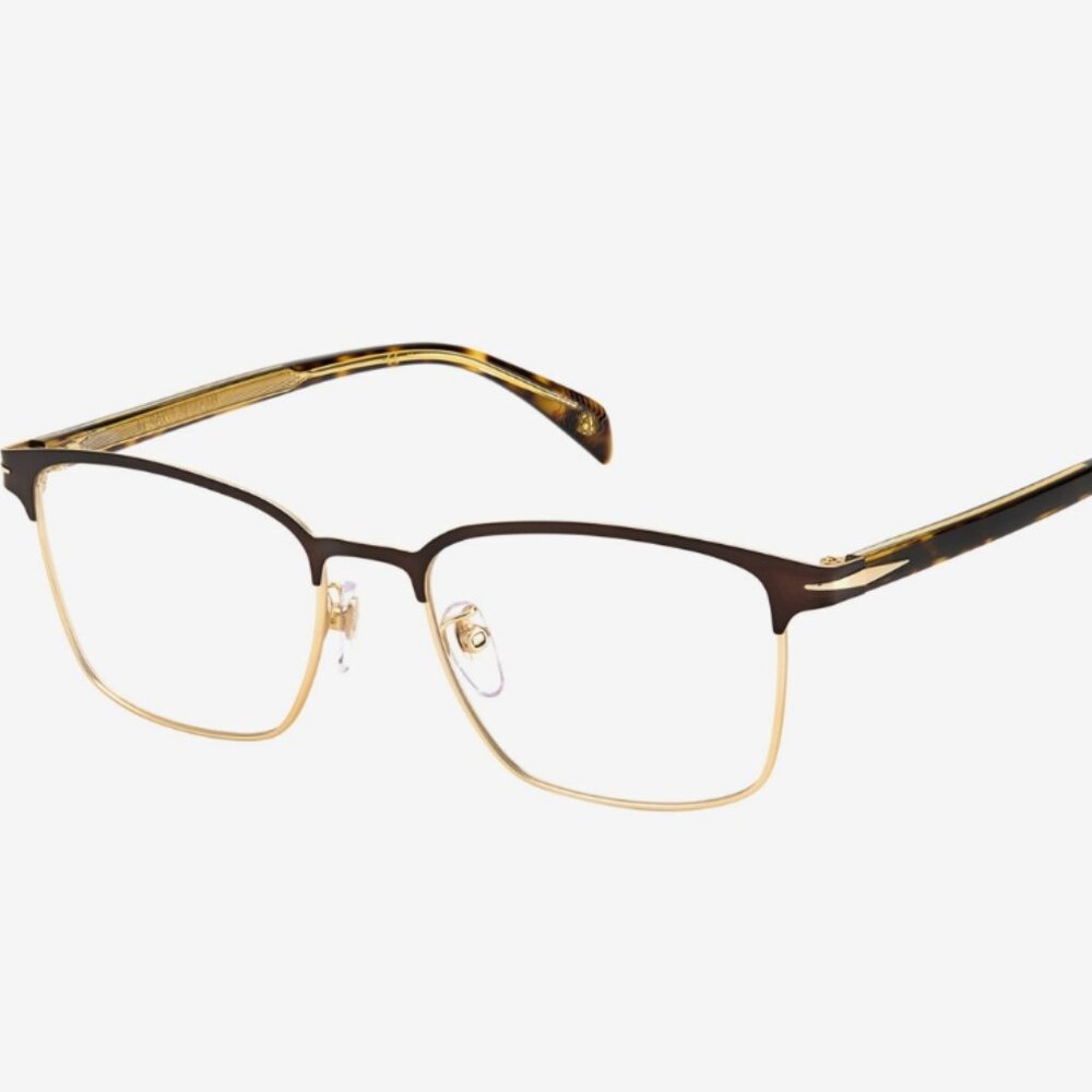 New David Beckham Matte Brown Gold-Tone Square Eyeglass Frame foe men $395